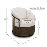 All-Weather Wicker Patio Rocking Chair with 5 in. Cushions & Wood Grain Frame