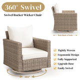 5-Piece Outdoor Patio Conversation Set with 360° Swivel Rocking Chairs, Sofa, Ottomans & Cushions – Wicker Rattan Furniture Set