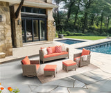 5-Piece Outdoor Patio Conversation Set with 360° Swivel Rocking Chairs, Sofa, Ottomans & Cushions – Wicker Rattan Furniture Set