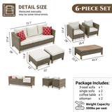 6-Piece Outdoor Patio Furniture Set with Sofa, Chairs, Ottomans, Coffee Table & Cushions – Wicker Conversation Set