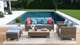 6-Piece Outdoor Patio Furniture Set with Sofa, Chairs, Ottomans, Coffee Table & Cushions – Wicker Conversation Set