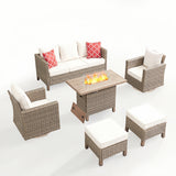 6-Piece Outdoor Patio Conversation Set with Fire Pit Table