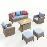 6-Piece Outdoor Patio Conversation Set with Fire Pit Table