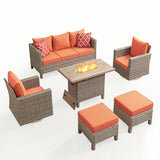 6-Piece Outdoor Patio Conversation Set with Fire Pit Table