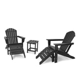 Black Plastic HDPE Adirondack Chair Set with Side Table and Ottoman (5-Piece)