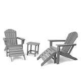 Black Plastic HDPE Adirondack Chair Set with Side Table and Ottoman (5-Piece)