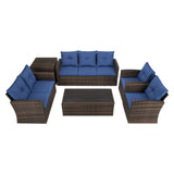 6 Pieces Patio Conversation Set PE Wicker Furniture Outdoor Rattan Seat Couch Sofa Set