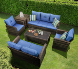 6 Pieces Patio Conversation Set PE Wicker Furniture Outdoor Rattan Seat Couch Sofa Set