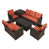 6 Pieces Patio Conversation Set PE Wicker Furniture Outdoor Rattan Seat Couch Sofa Set