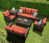 6 Pieces Patio Conversation Set PE Wicker Furniture Outdoor Rattan Seat Couch Sofa Set