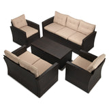 Patio PE Wicker Furniture Set 5 Pieces Outdoor Rattan Conversation Seat Couch Sofa Chair Set with Cushions