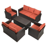 Patio PE Wicker Furniture Set 5 Pieces Outdoor Rattan Conversation Seat Couch Sofa Chair Set with Cushions