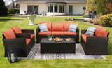 Patio PE Wicker Furniture Set 5 Pieces Outdoor Rattan Conversation Seat Couch Sofa Chair Set with Cushions