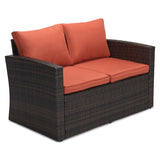 Patio PE Wicker Furniture Set 5 Pieces Outdoor Rattan Conversation Seat Couch Sofa Chair Set with Cushions