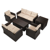 Patio PE Wicker Furniture Set 6 Pieces Outdoor Rattan Conversation Seat Couch Sofa Chair Set