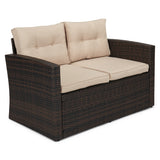 Patio PE Wicker Furniture Set 6 Pieces Outdoor Rattan Conversation Seat Couch Sofa Chair Set