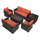 Patio PE Wicker Furniture Set 6 Pieces Outdoor Rattan Conversation Seat Couch Sofa Chair Set