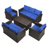 Patio PE Wicker Furniture Set 5 Pieces Outdoor Rattan Conversation Seat Couch Sofa Chair Set with Cushions