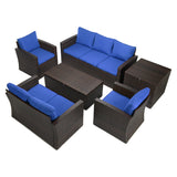 Patio PE Wicker Furniture Set 6 Pieces Outdoor Rattan Conversation Seat Couch Sofa Chair Set