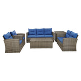 6-Piece Wicker Outdoor Patio Conversation Set with Cushions