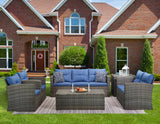 6-Piece Wicker Outdoor Patio Conversation Set with Cushions