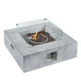 34.6 in. W x 11.6 in. H Outdoor Square Concrete Metal Propane Gas Modern Smokeless Fire Pit Table Set in Gray