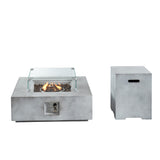 34.6 in. W x 11.6 in. H Outdoor Square Concrete Metal Propane Gas Modern Smokeless Fire Pit Table Set in Gray