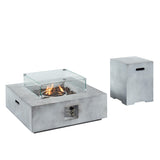 34.6 in. W x 11.6 in. H Outdoor Square Concrete Metal Propane Gas Modern Smokeless Fire Pit Table Set in Gray