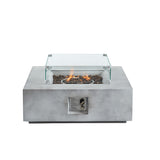 34.6 in. W x 11.6 in. H Outdoor Square Concrete Metal Propane Gas Modern Smokeless Fire Pit Table Set in Gray